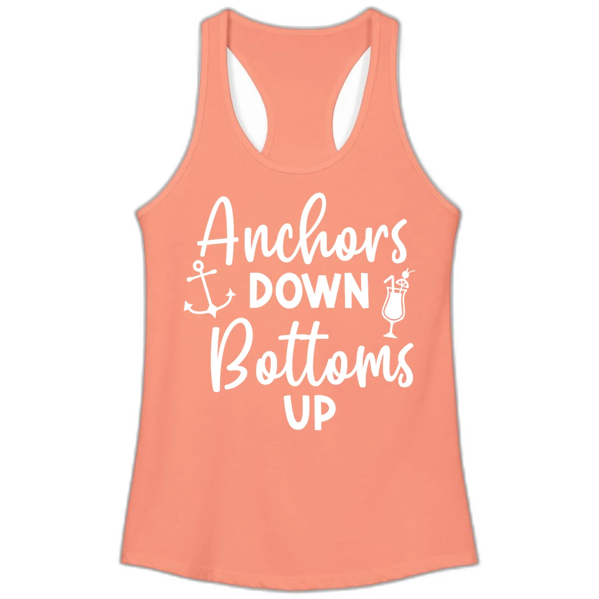 Anchors Down Bottoms Up Ladies Tank in Solid Light Orange