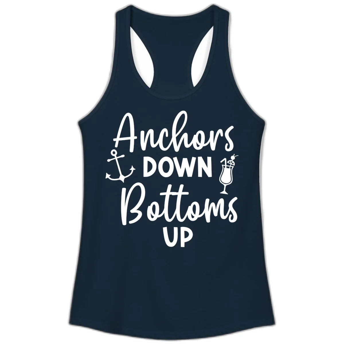 Anchors Down Bottoms Up Ladies Tank in Solid Midnight Navy