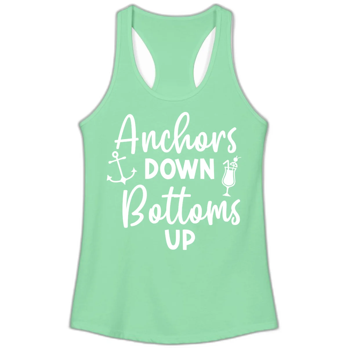 Anchors Down Bottoms Up Ladies Tank in Solid Mint