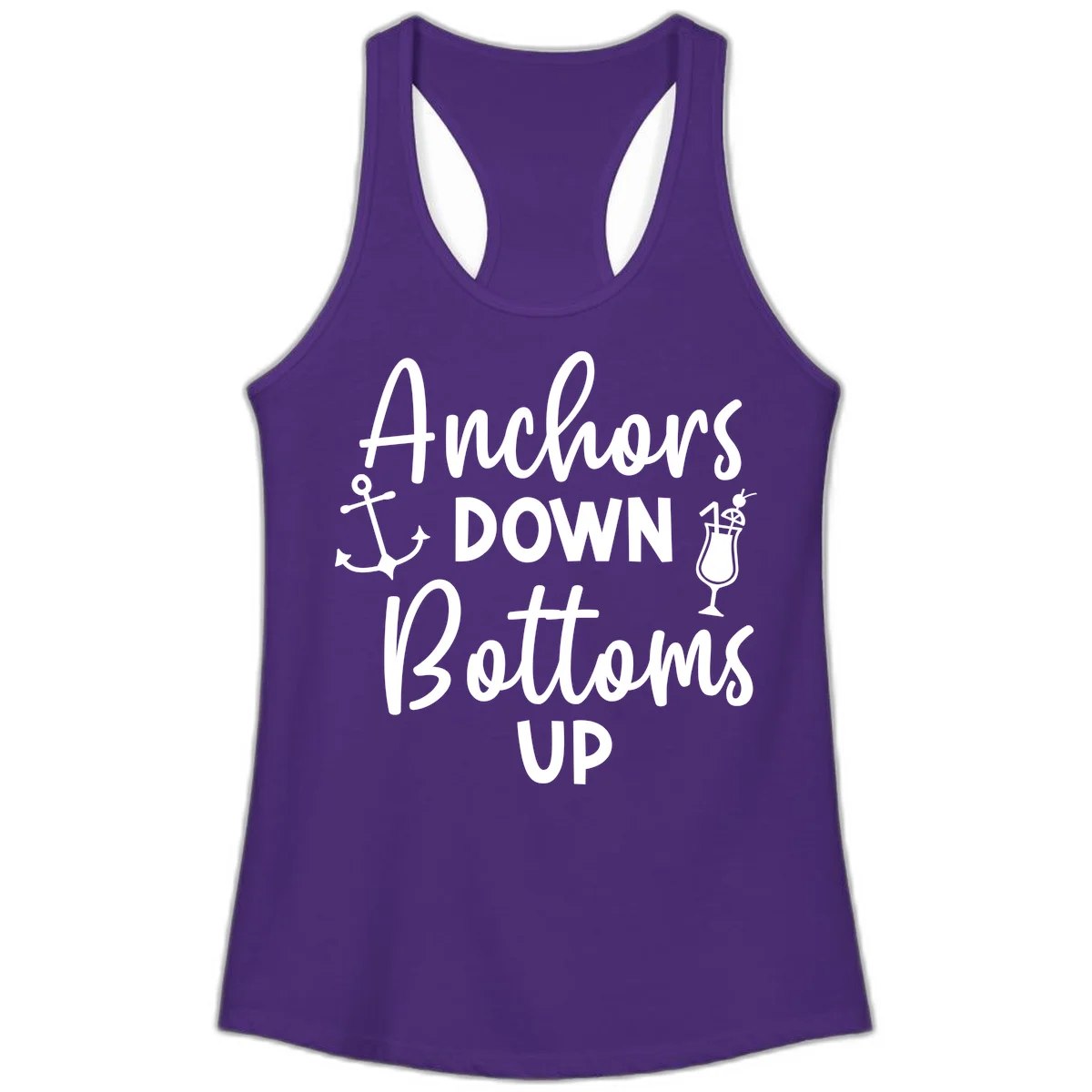Anchors Down Bottoms Up Ladies Tank in Solid Purple Rush