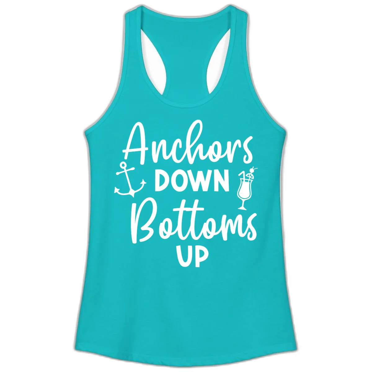 Anchors Down Bottoms Up Ladies Tank in Tahiti Blue