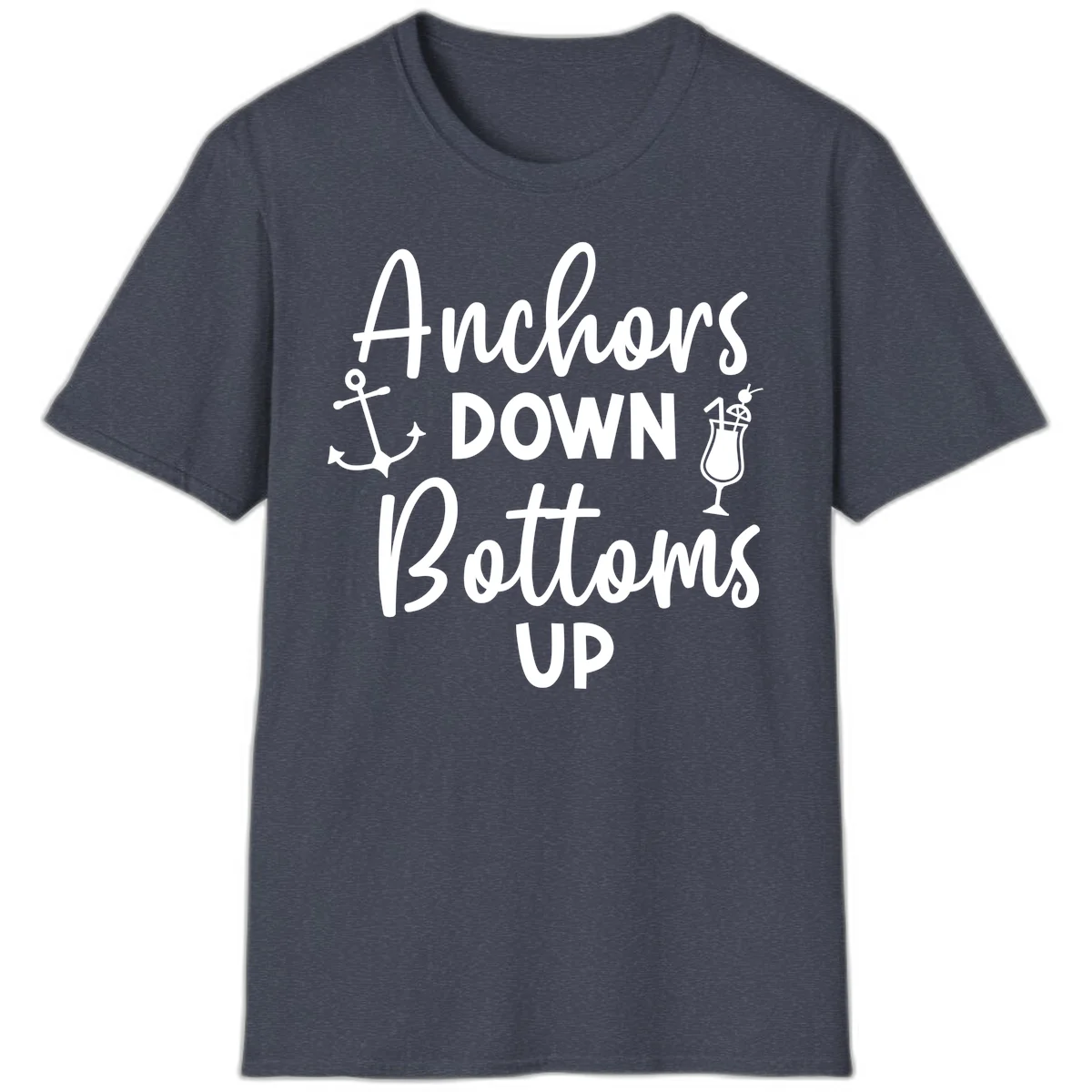 Anchors Down Bottoms Up T-Shirt in Heather Navy