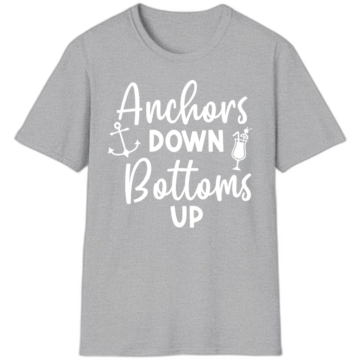 Anchors Down Bottoms Up T-Shirt in Sport Grey