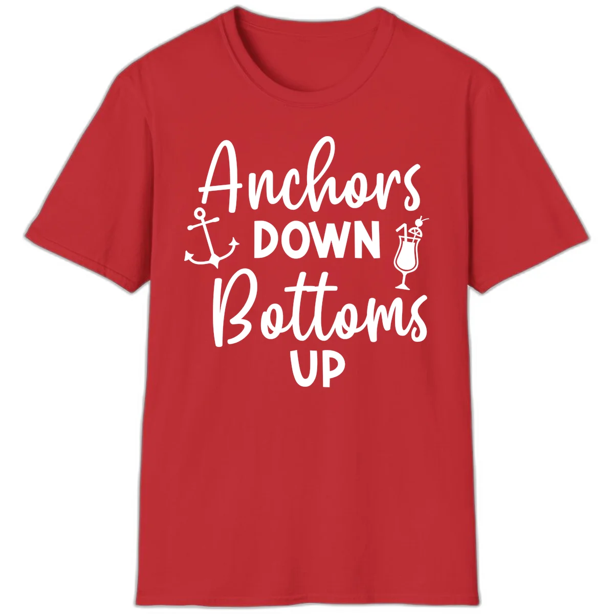 Anchors Down Bottoms Up T-Shirt in Red