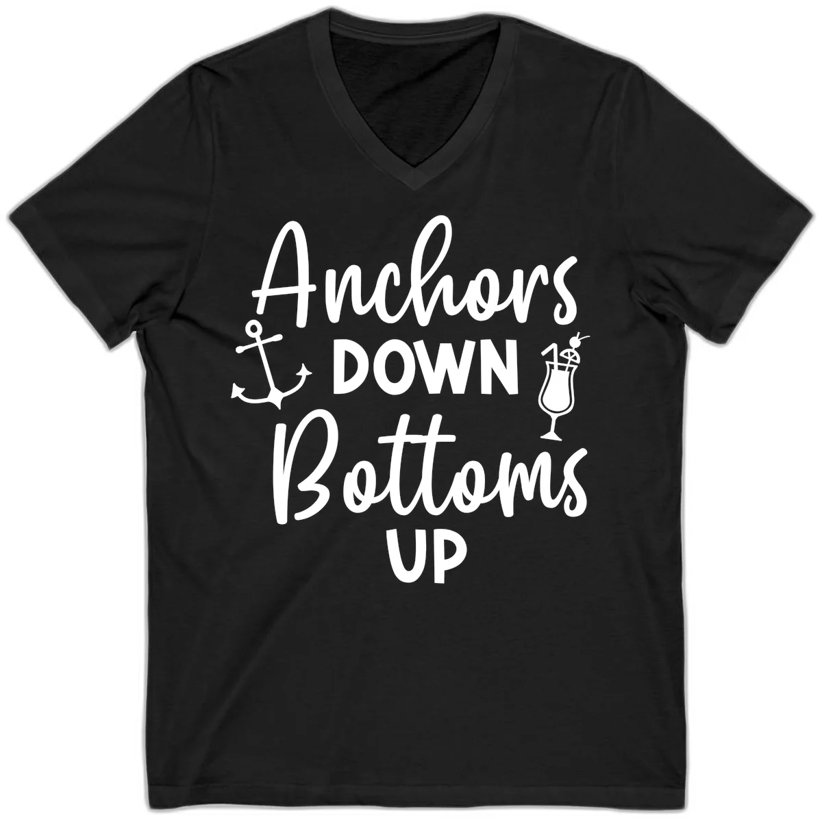 Anchors Down Bottoms Up V-Neck in Black