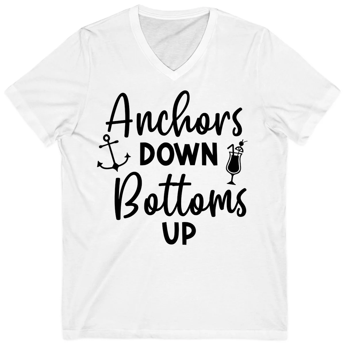Anchors Down Bottoms Up V-Neck in White