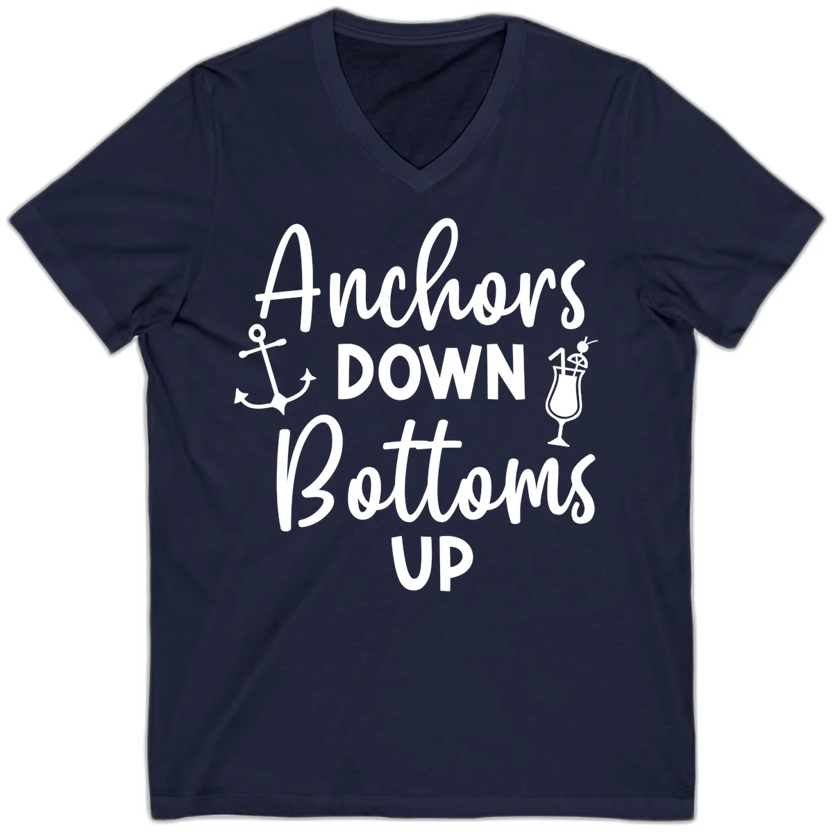 Anchors Down Bottoms Up V-Neck in Navy