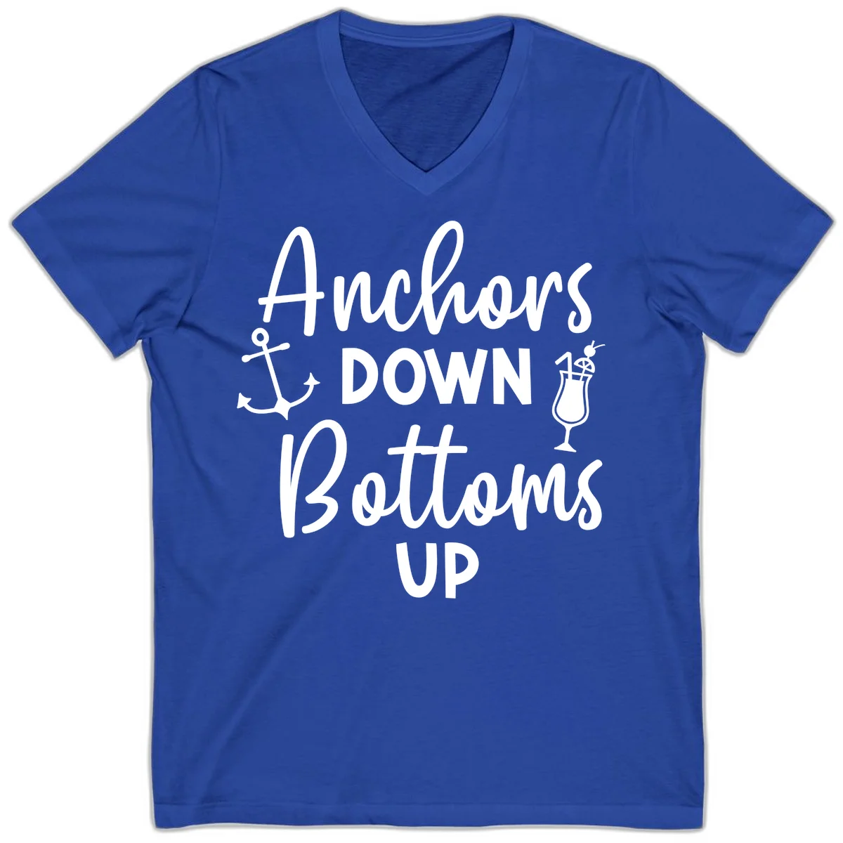 Anchors Down Bottoms Up V-Neck in True Royal