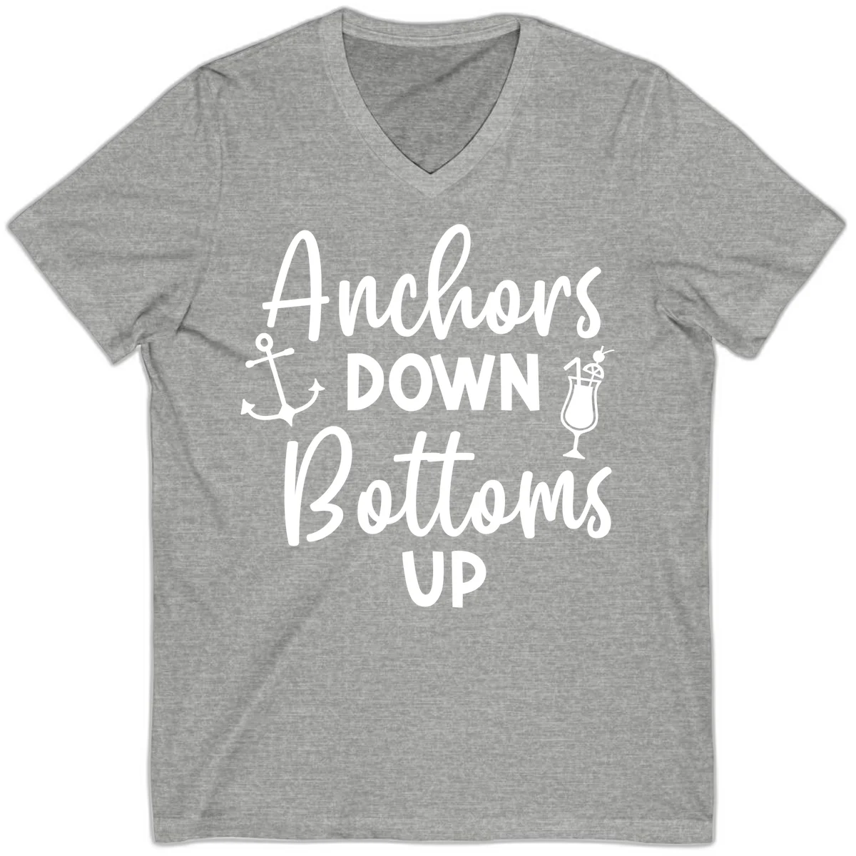 Anchors Down Bottoms Up V-Neck in Athletic Heather