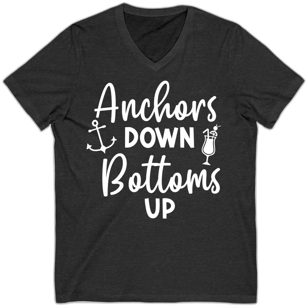 Anchors Down Bottoms Up V-Neck in Dark Grey Heather