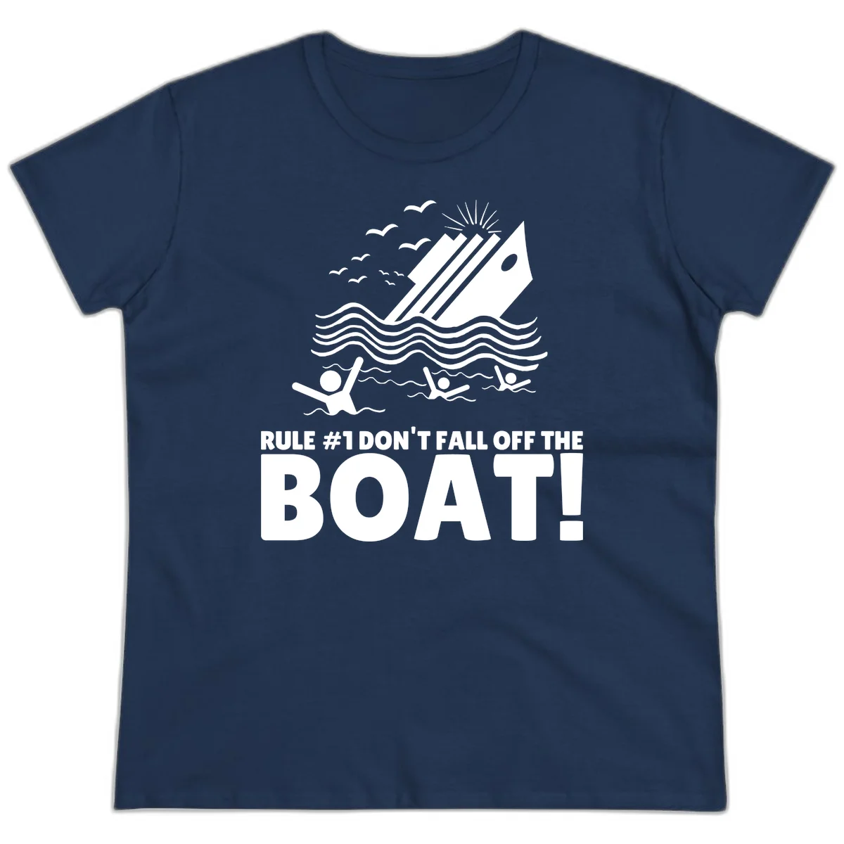 Don't Fall Off The Boat Ladies Tee in Navy