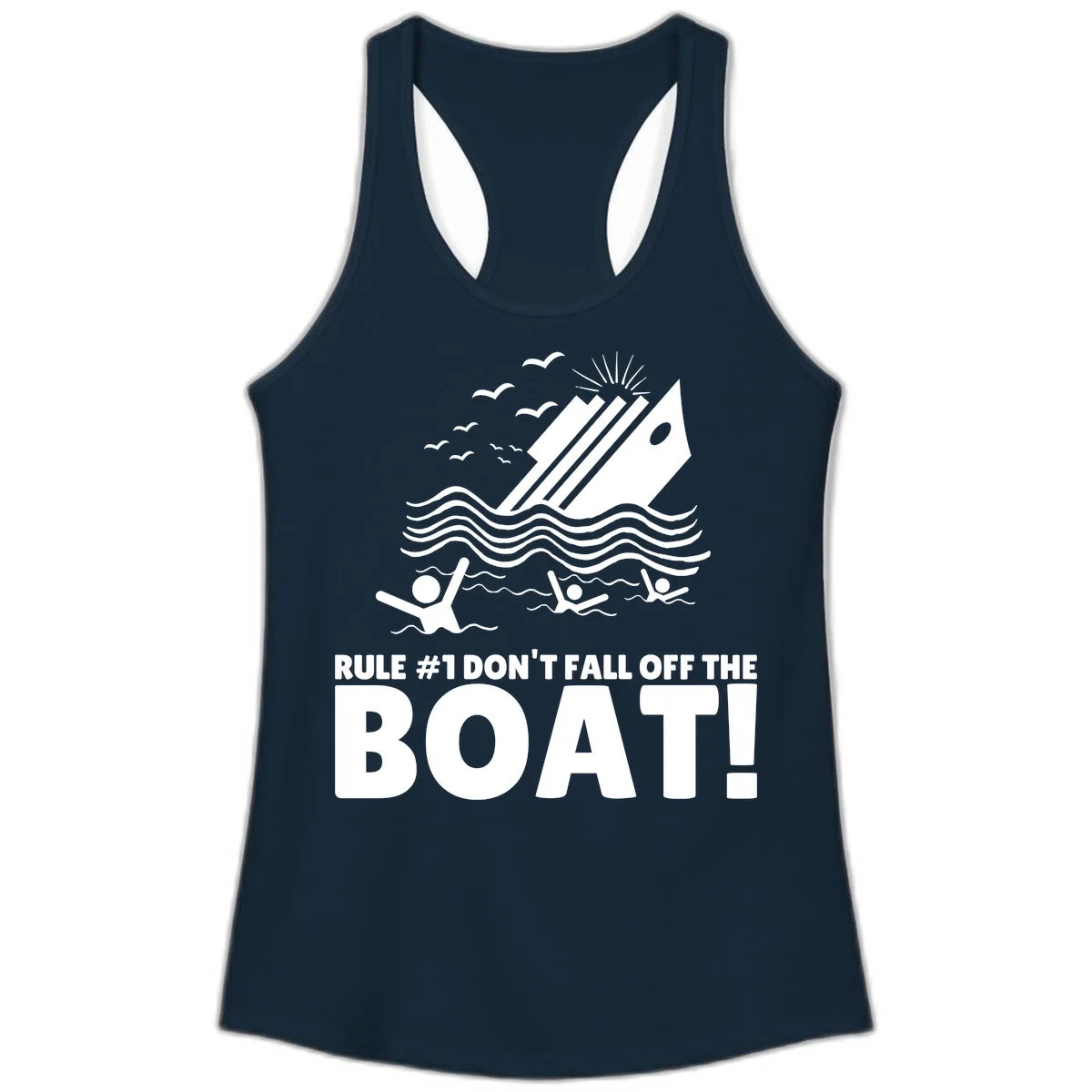 Don't Fall Off The Boat Ladies Tank in Solid Midnight Navy
