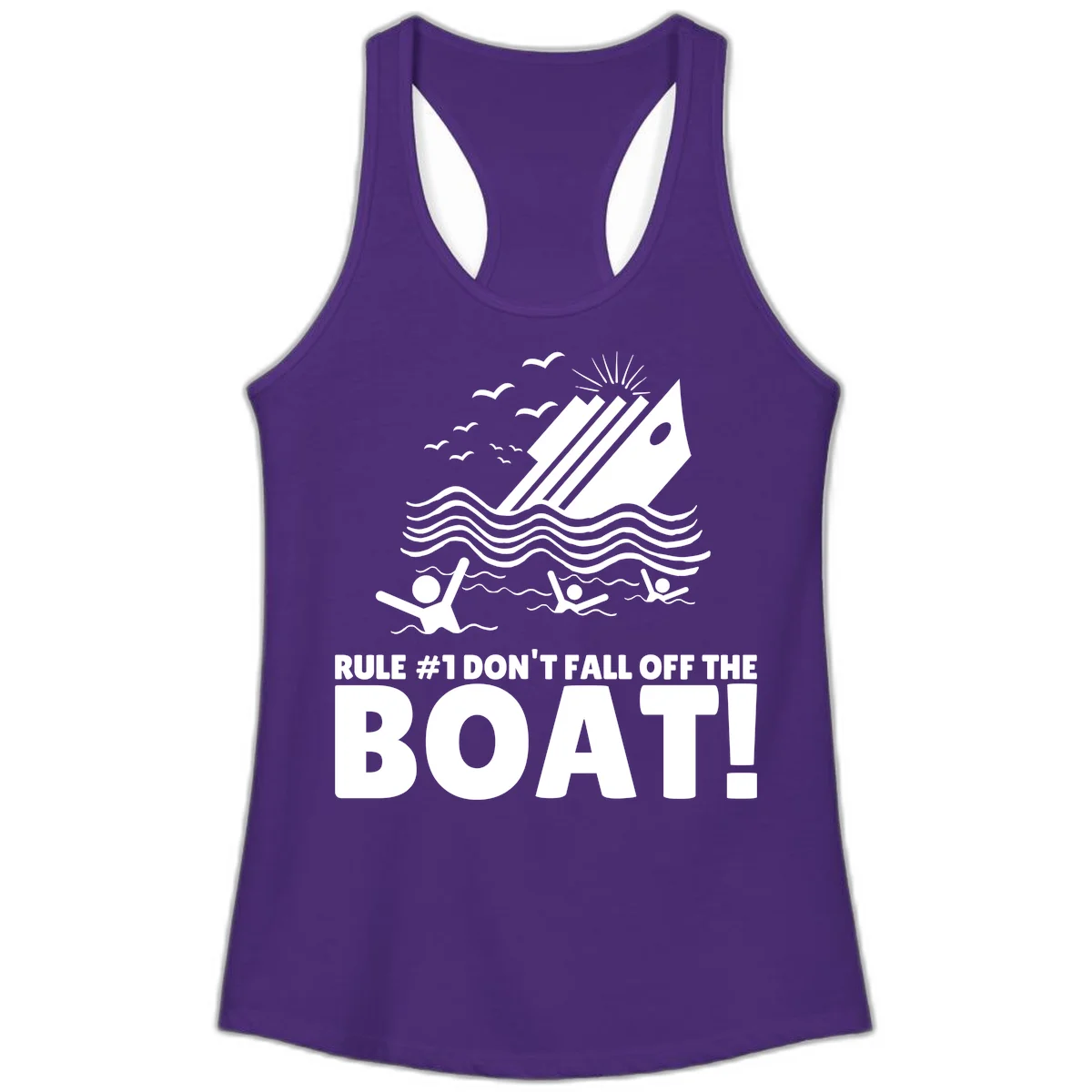 Don't Fall Off The Boat Ladies Tank in Solid Purple Rush