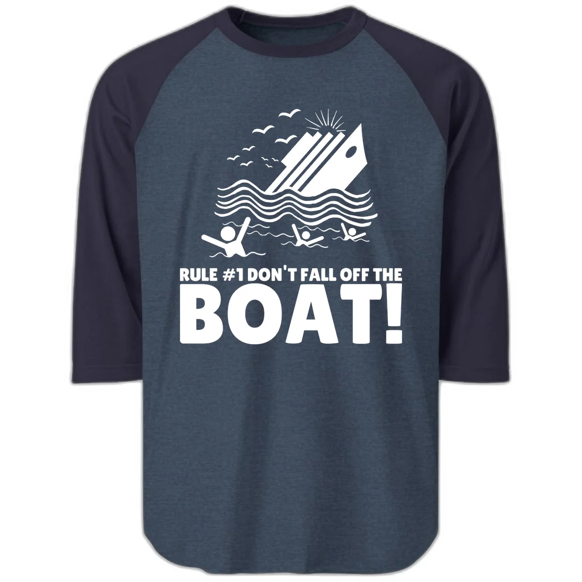Don't Fall Off The Boat Raglan 3/4 in Heather Denim Navy