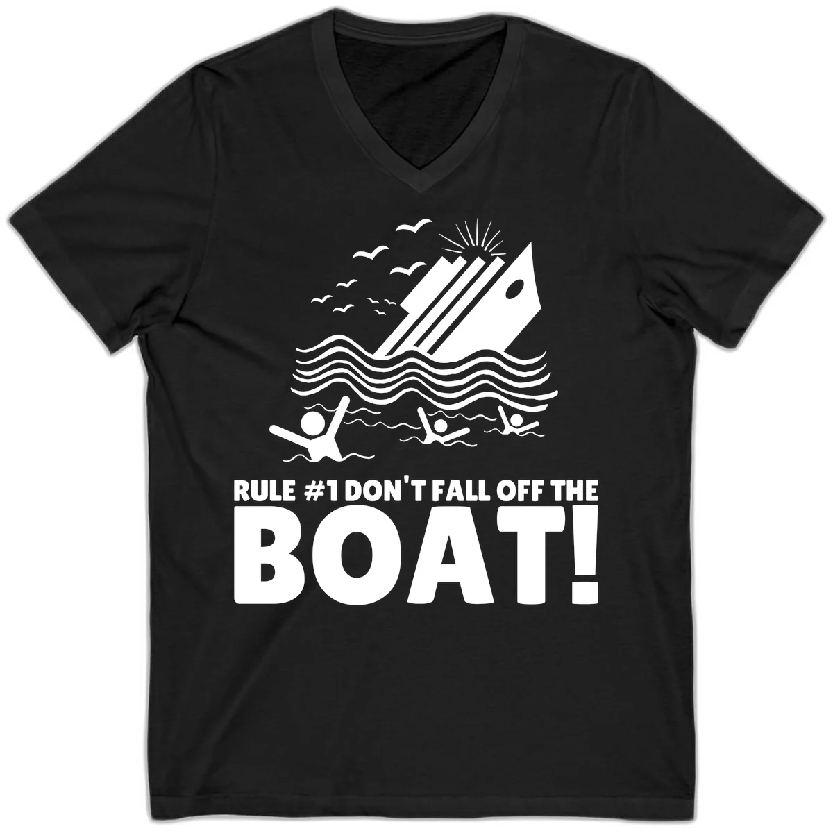 Don't Fall Off The Boat V-Neck in Black