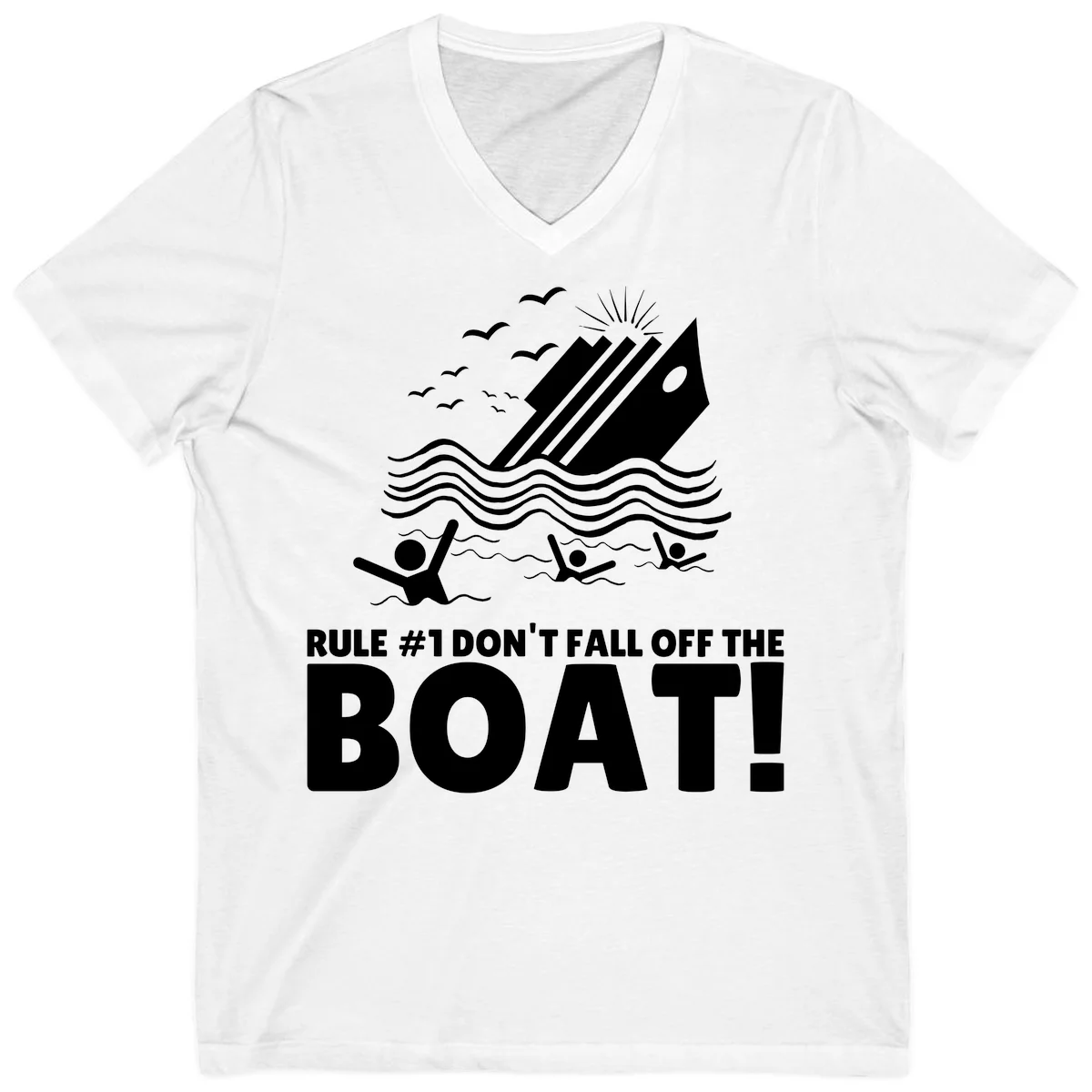 Don't Fall Off The Boat V-Neck in White