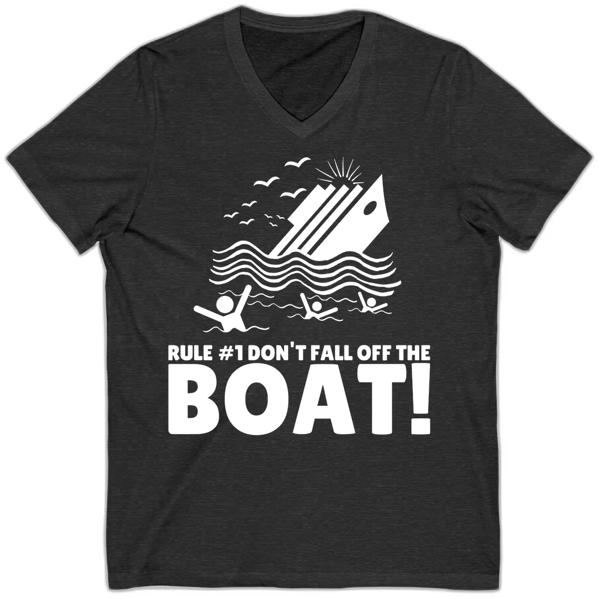 Don't Fall Off The Boat V-Neck in Dark Grey Heather