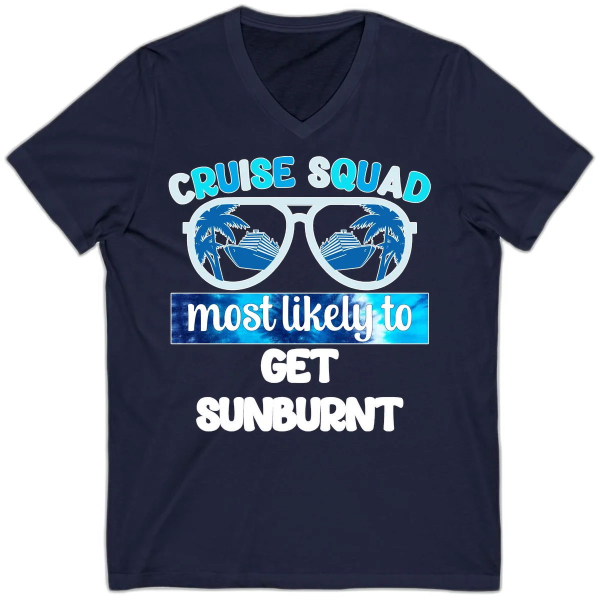 Cruise Squad Most Likely To Get Sunburnt V-Neck in Navy