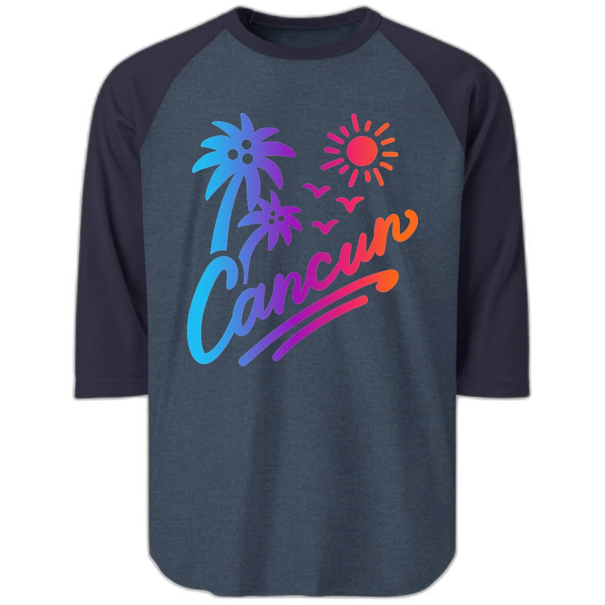 Tropical Paradise Cruise Vibes Raglan 3/4 in Heather Denim Navy