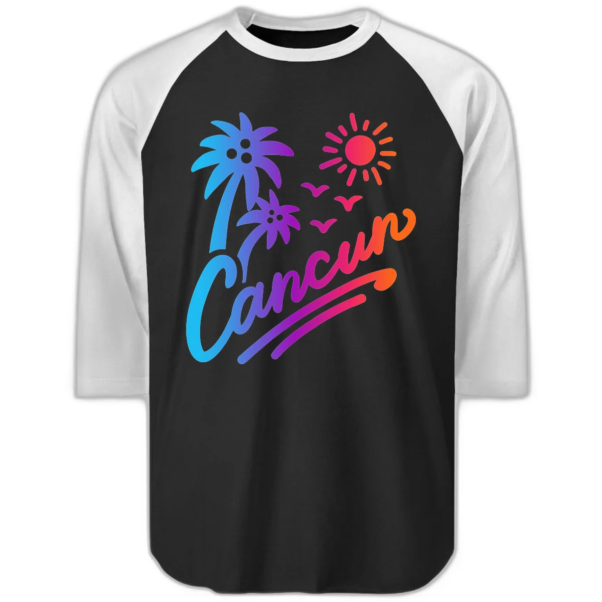 Tropical Paradise Cruise Vibes Raglan 3/4 in Black White