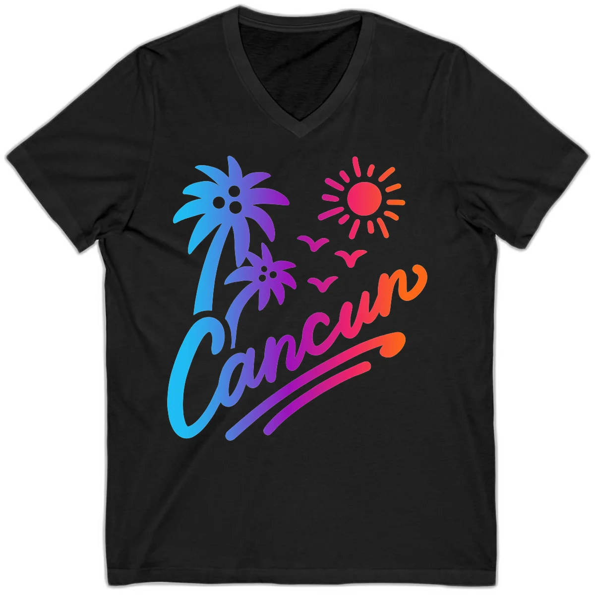 Tropical Paradise Cruise Vibes V-Neck in Black