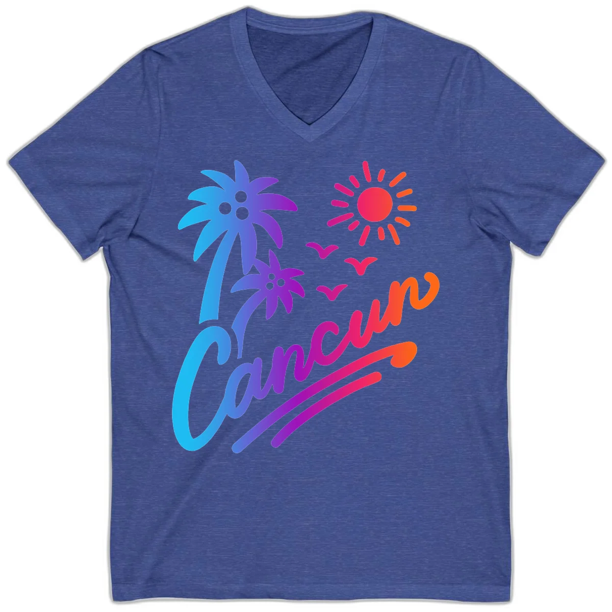 Tropical Paradise Cruise Vibes V-Neck in Heather True Royal