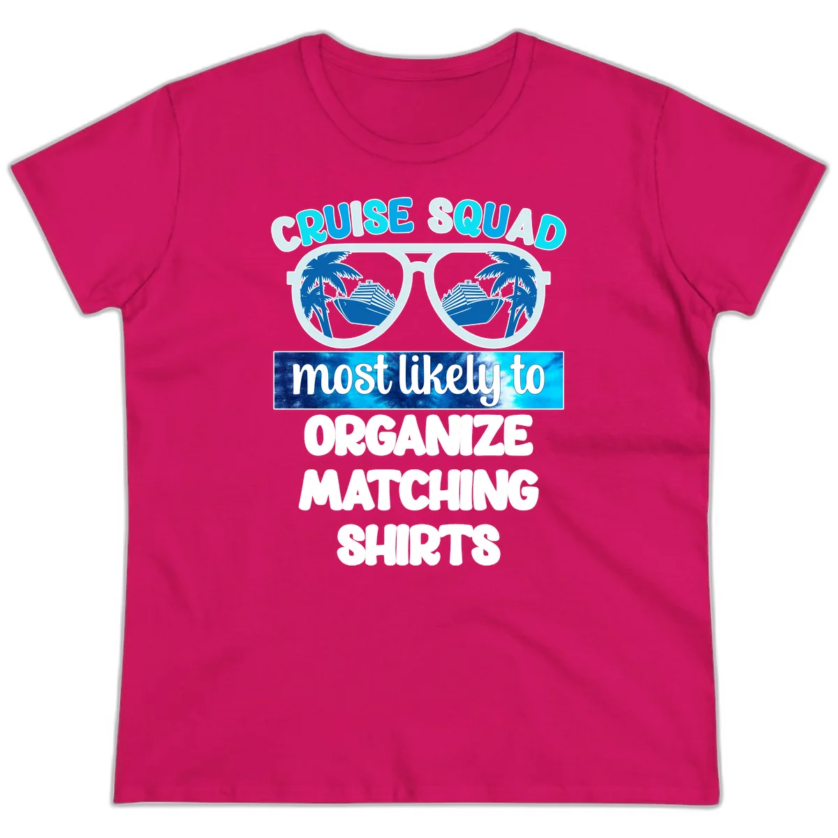 Cruise Squad Sunglasses Ladies Tee in Heliconia