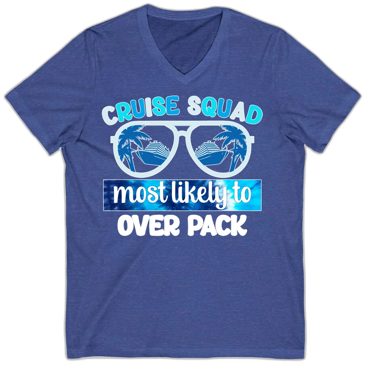 Cruise Squad Most Likely To Overpack V-Neck in Heather True Royal