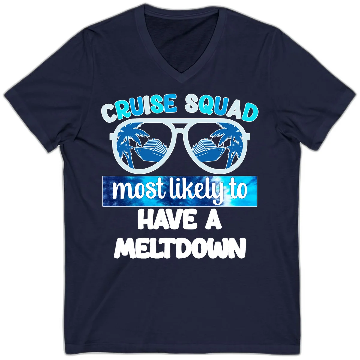 Cruise Squad Meltdown V-Neck Tee in Navy