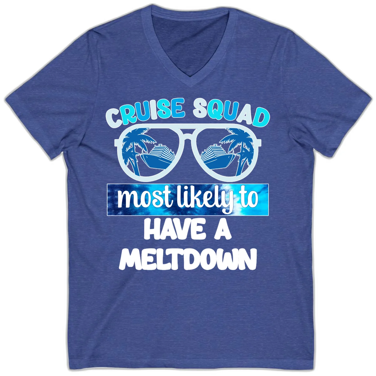 Cruise Squad Meltdown V-Neck Tee in Heather True Royal