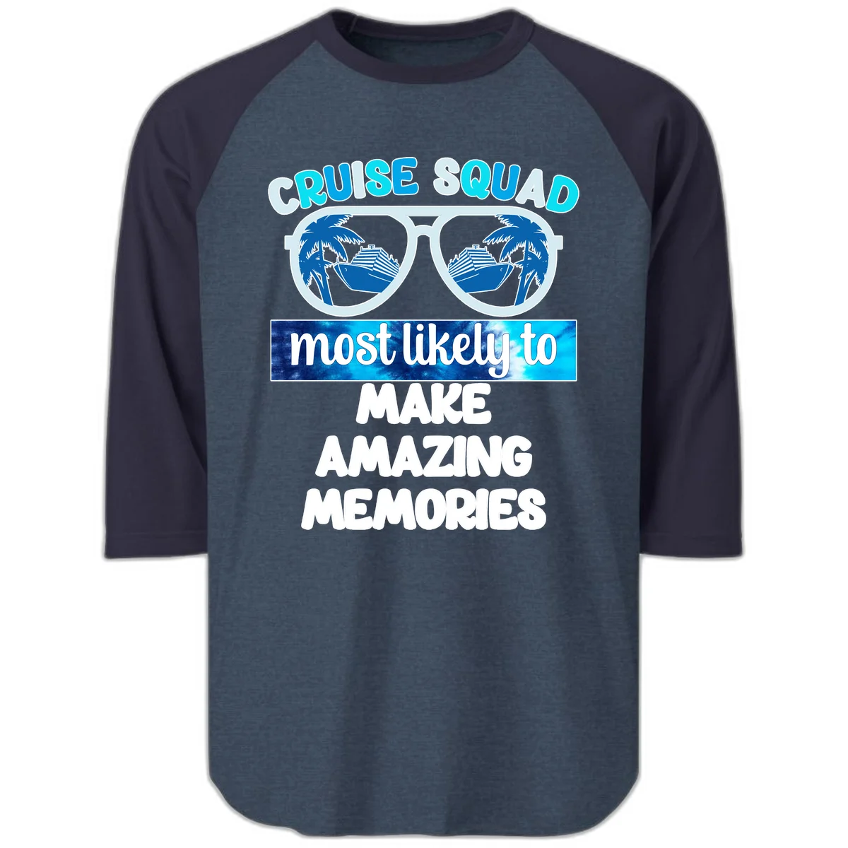 Cruise Squad Amazing Memories Raglan 3/4 Tee in Heather Denim Navy