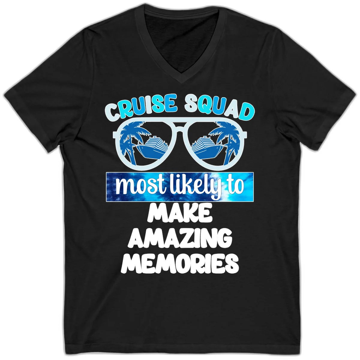 Cruise Squad Amazing Memories V-Neck Tee in Black