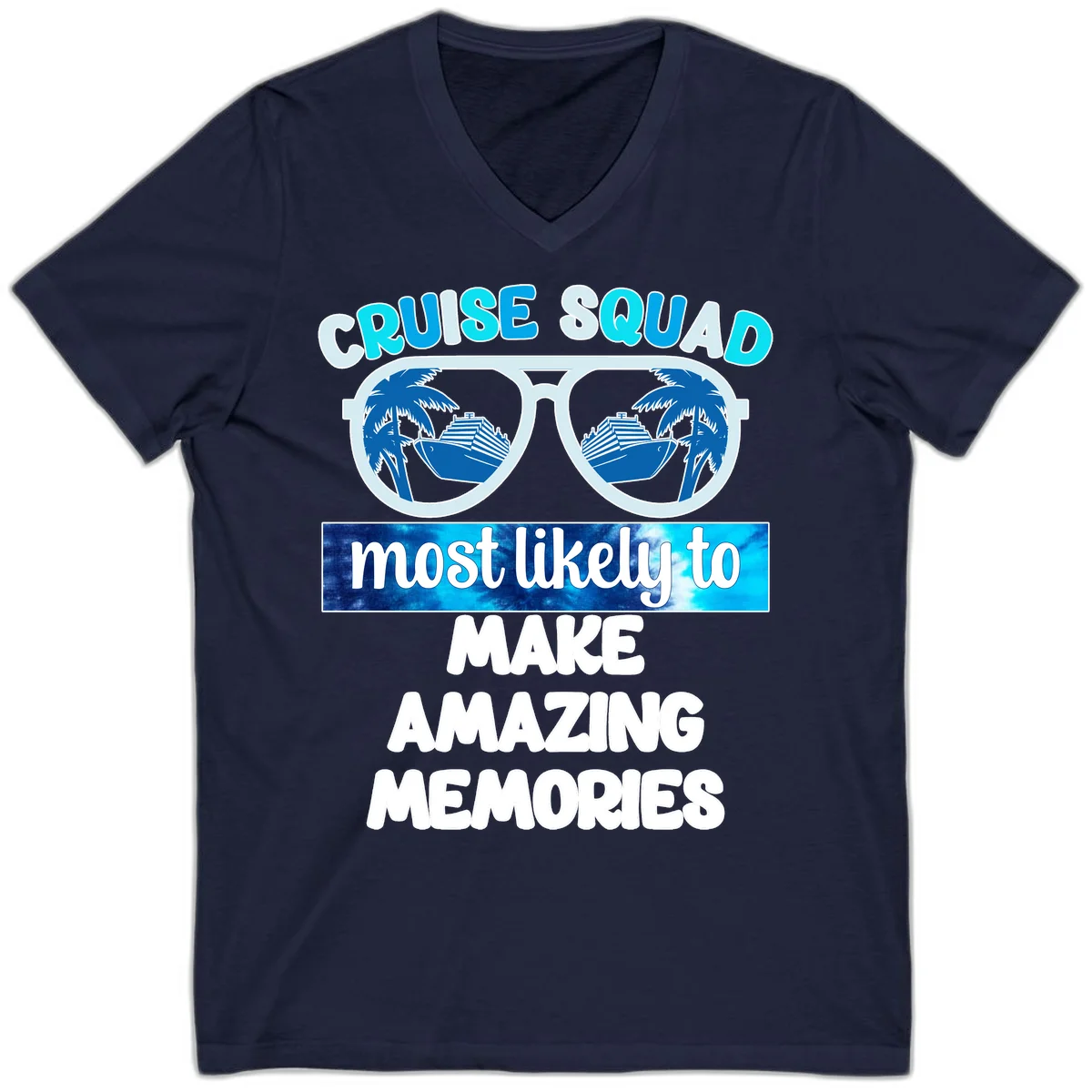 Cruise Squad Amazing Memories V-Neck Tee in Navy