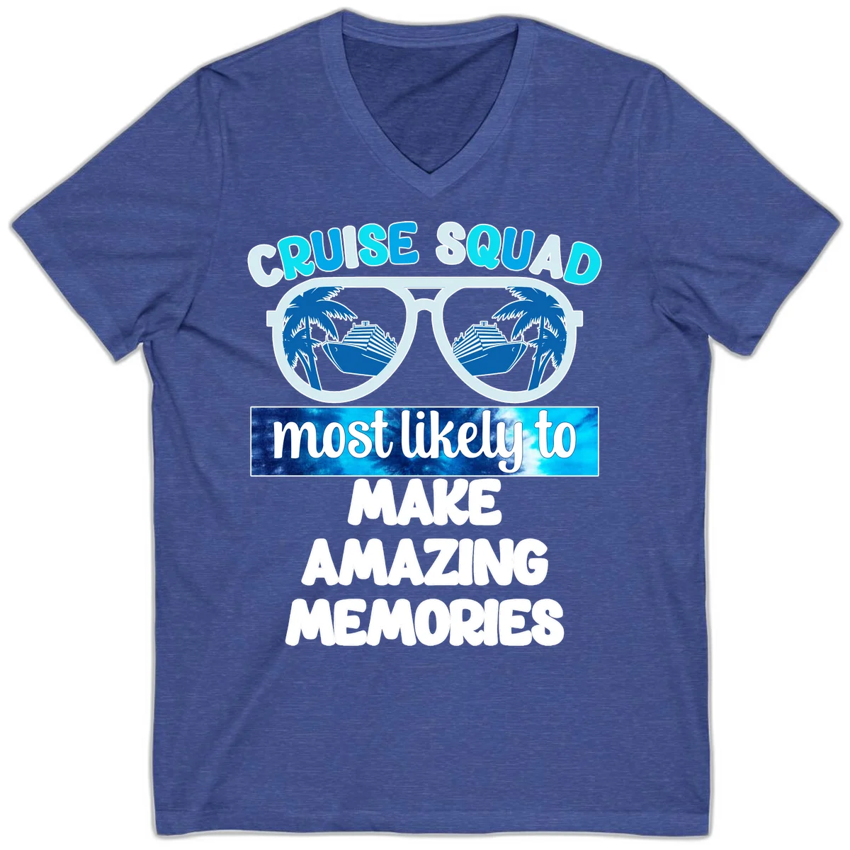 Cruise Squad Amazing Memories V-Neck Tee in Heather True Royal