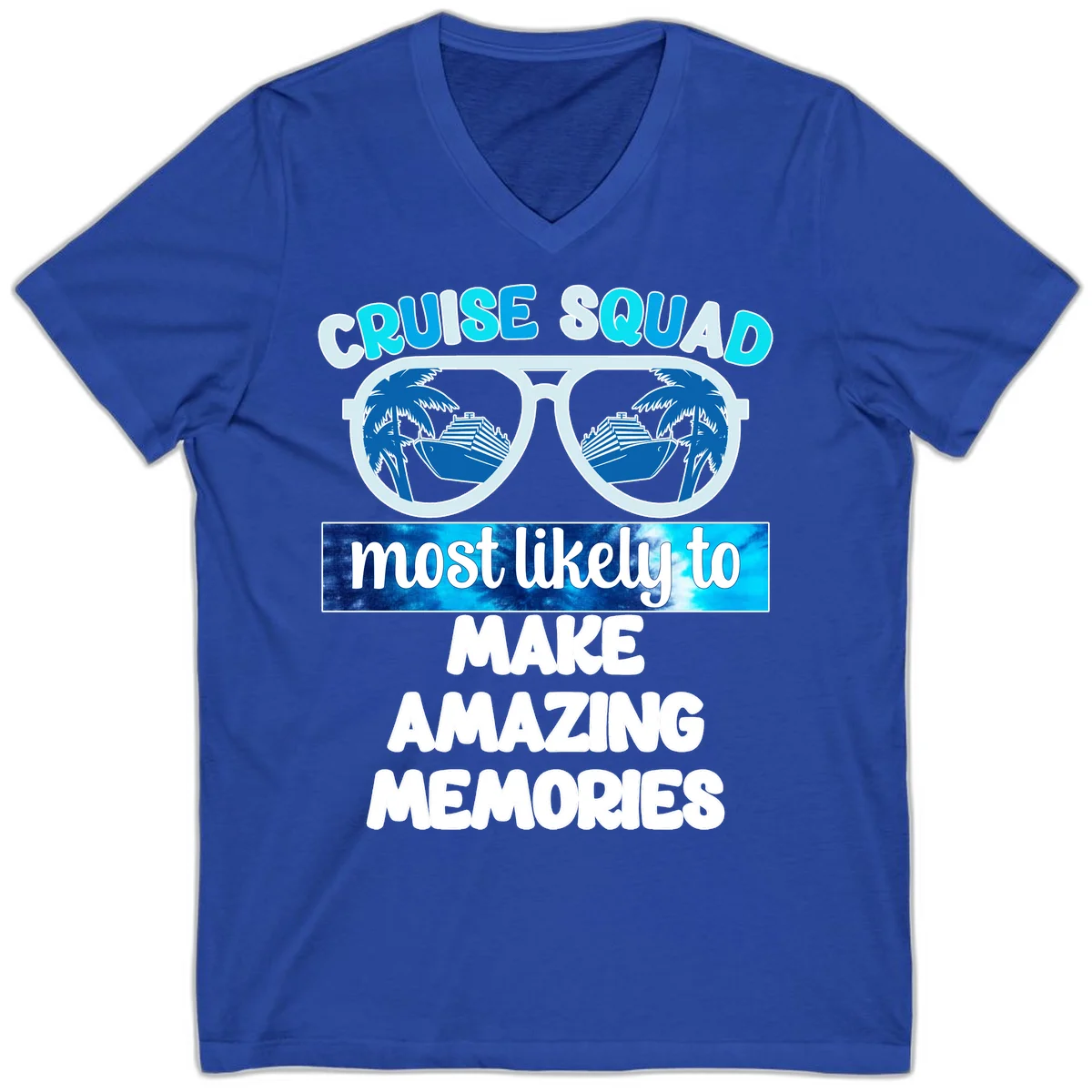 Cruise Squad Amazing Memories V-Neck Tee in True Royal