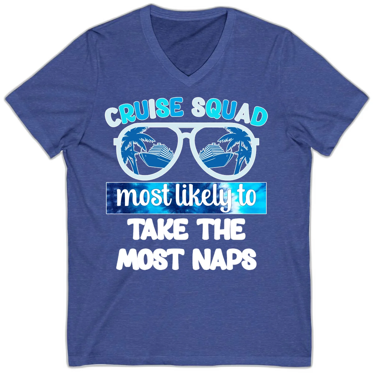 Cruise Squad Most Likely To Nap V-Neck in Heather True Royal