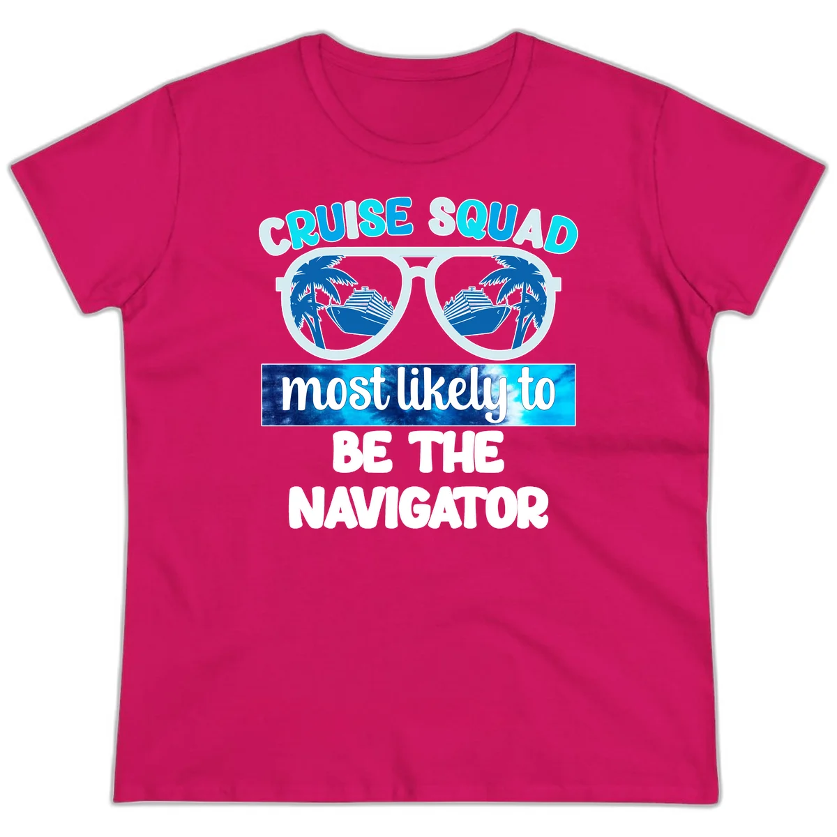 Cruise Squad Navigator Sunglasses Ladies Tee in Heliconia