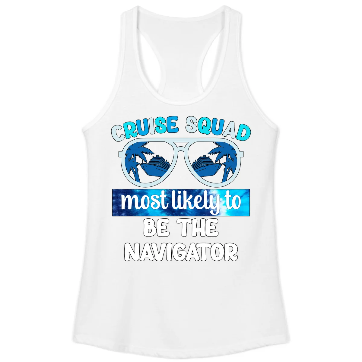 Cruise Squad Navigator Sunglasses Ladies Tank Top in White
