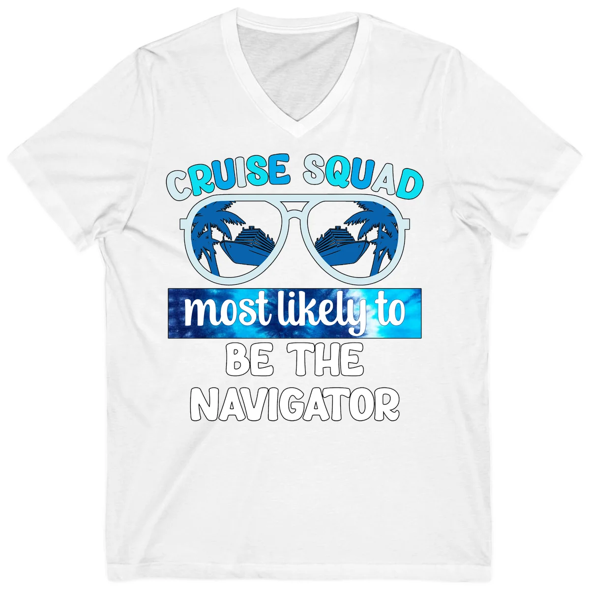 Cruise Squad Navigator Sunglasses V-Neck Tee in White