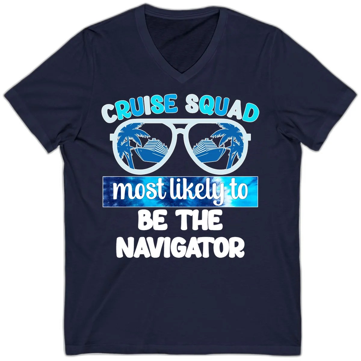 Cruise Squad Navigator Sunglasses V-Neck Tee in Navy