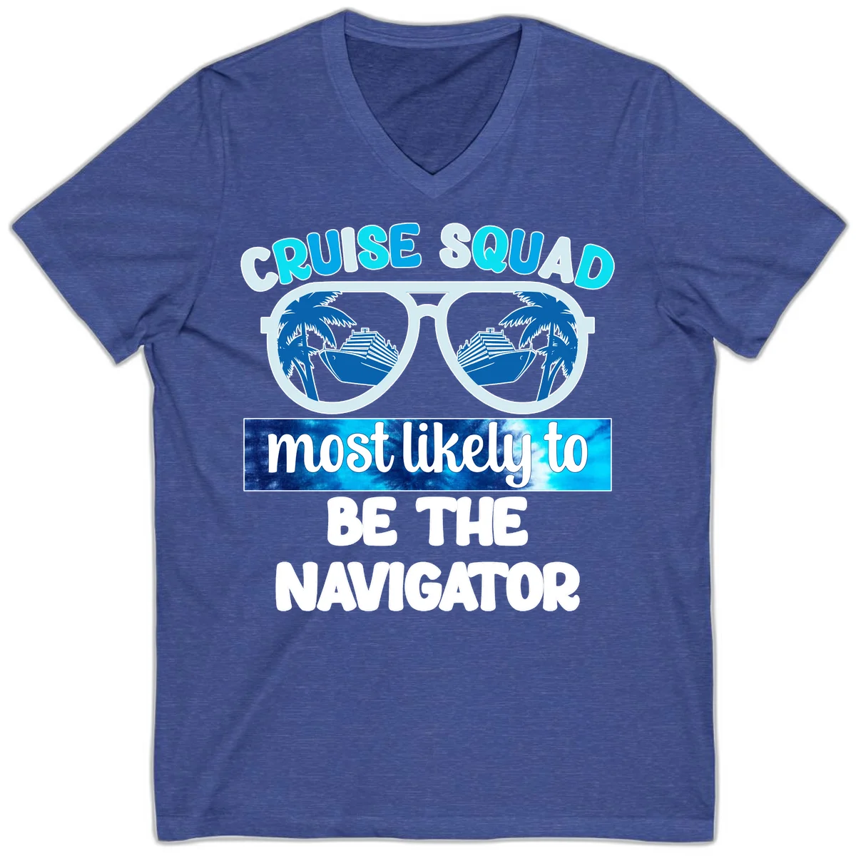 Cruise Squad Navigator Sunglasses V-Neck Tee in Heather True Royal
