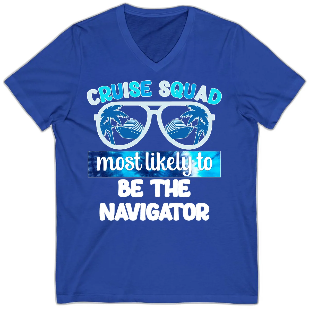 Cruise Squad Navigator Sunglasses V-Neck Tee in True Royal