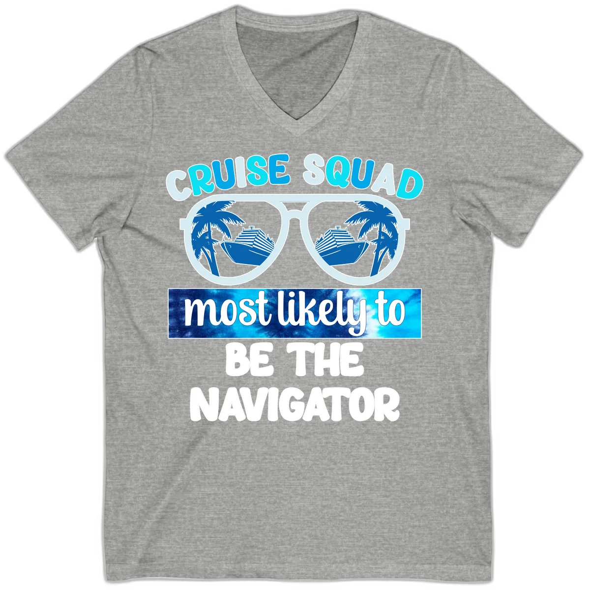 Cruise Squad Navigator Sunglasses V-Neck Tee in Athletic Heather