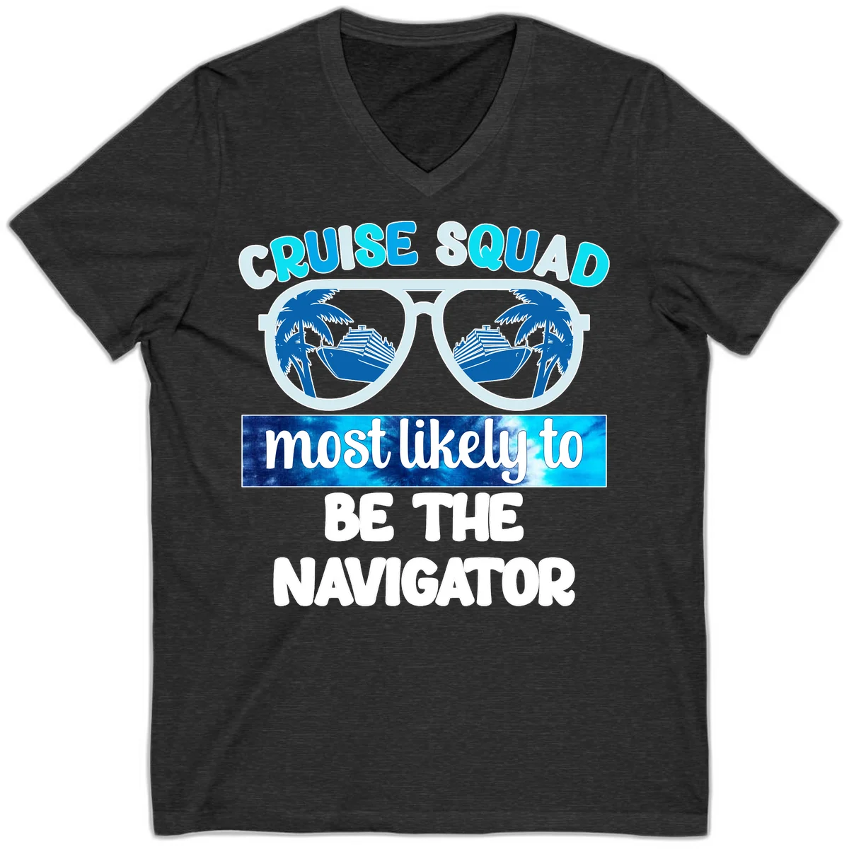 Cruise Squad Navigator Sunglasses V-Neck Tee in Dark Grey Heather