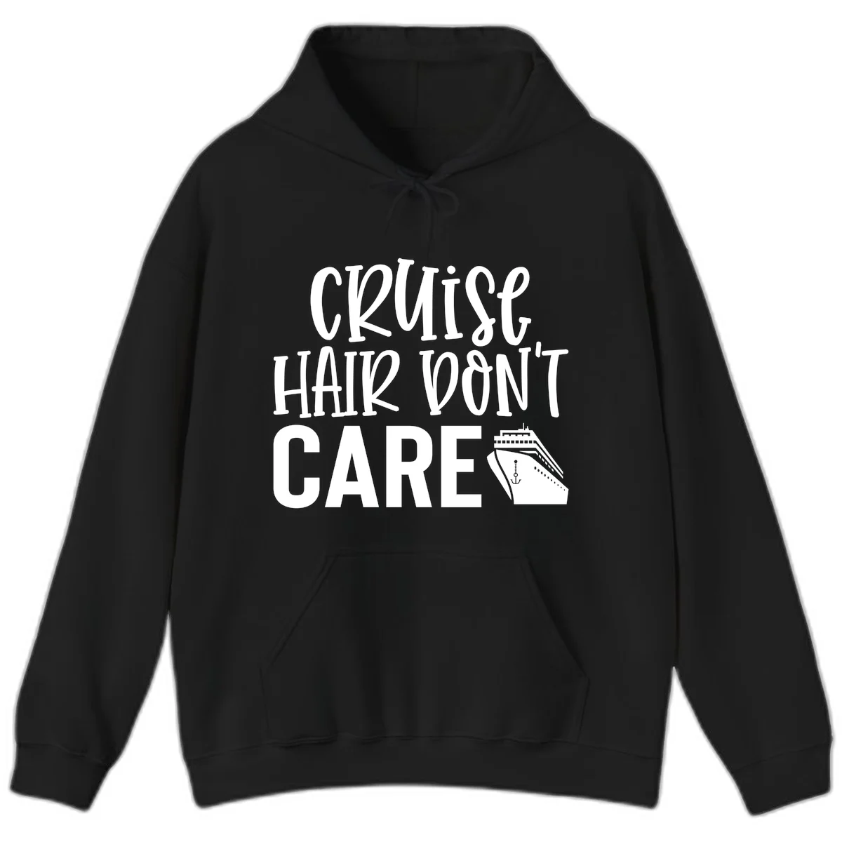 Cruise Hair Don't Care Funny Vacation Hoodie in Black