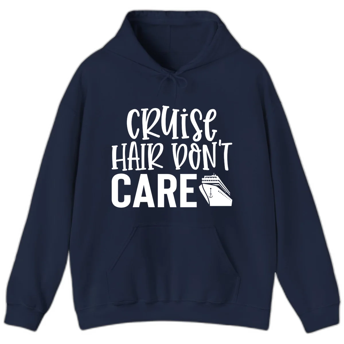 Cruise Hair Don't Care Funny Vacation Hoodie in Navy