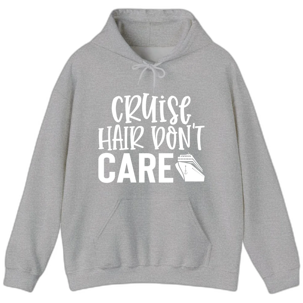 Cruise Hair Don't Care Funny Vacation Hoodie in Sport Grey
