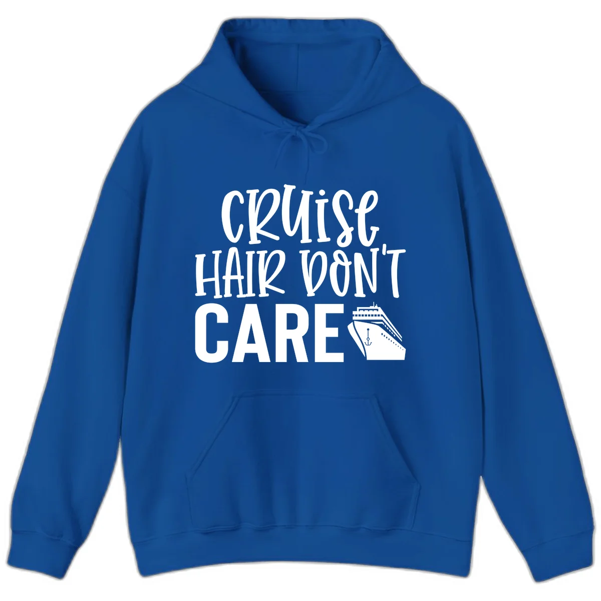 Cruise Hair Don't Care Funny Vacation Hoodie in Royal