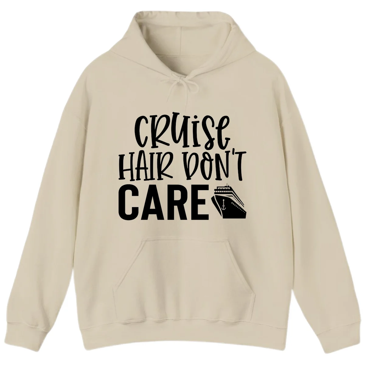 Cruise Hair Don't Care Funny Vacation Hoodie in Sand