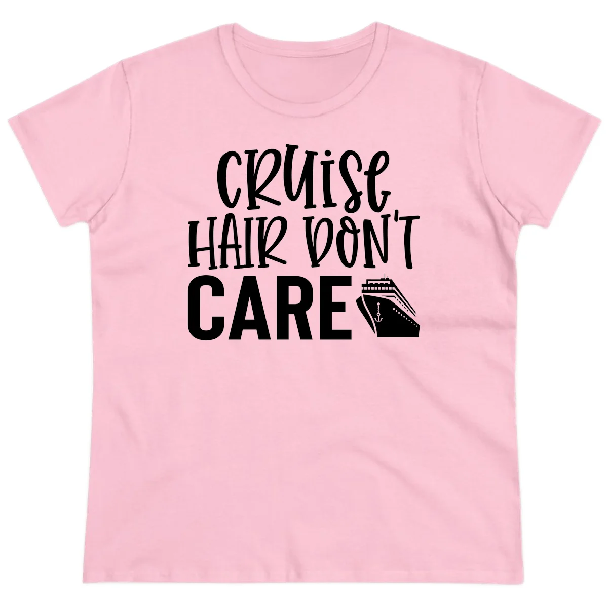 Cruise Hair Don't Care Funny Ladies Tee in Light Pink